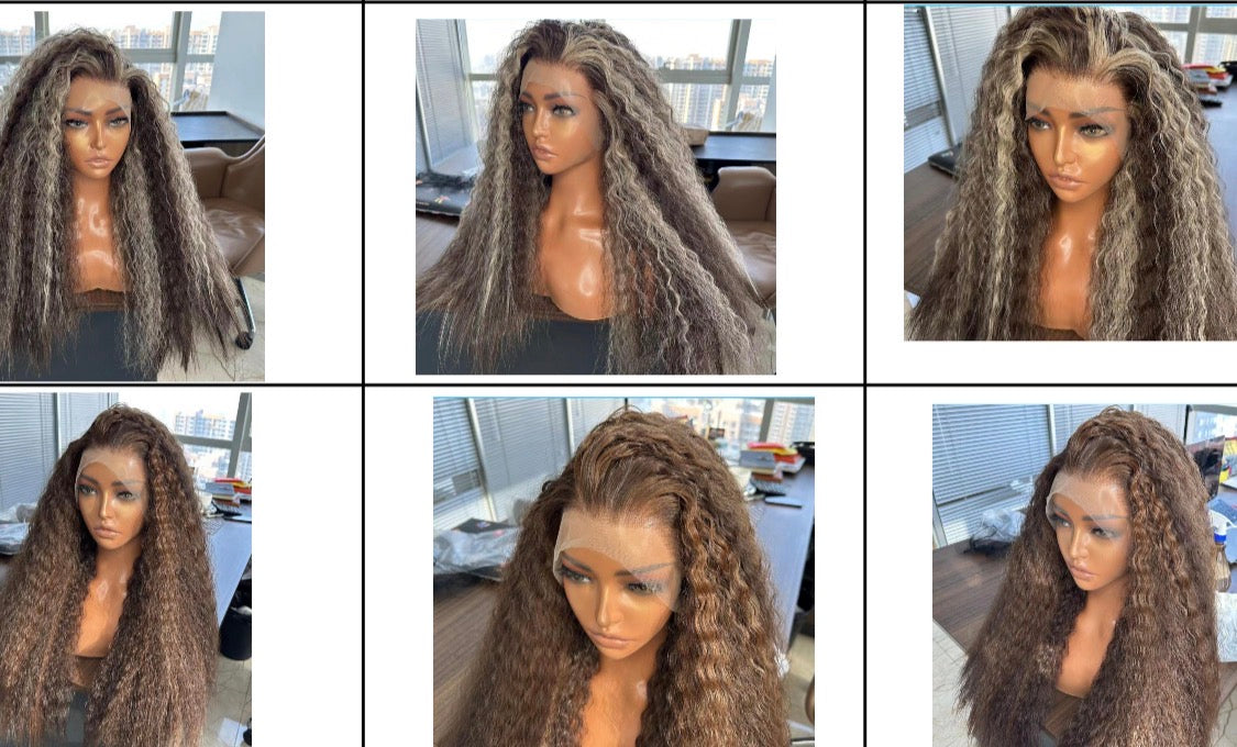 The Highlight Effect Honey Blonde Highlight Kinky Curly 13x4 Frontal 30 inch wig