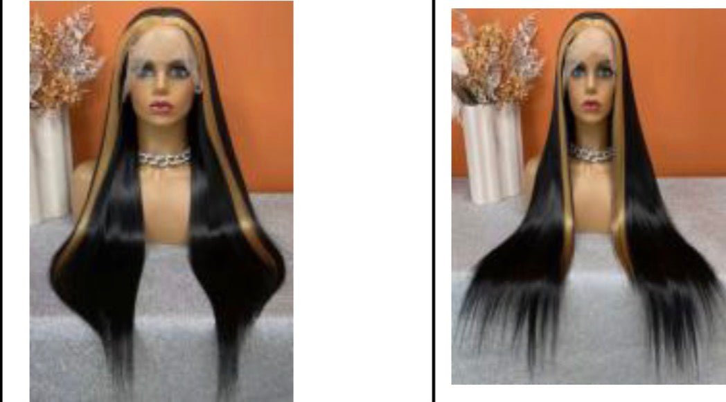 The Bold Statement Black and Blonde Highlight Straight 13x4 Frontal 24 inch wig