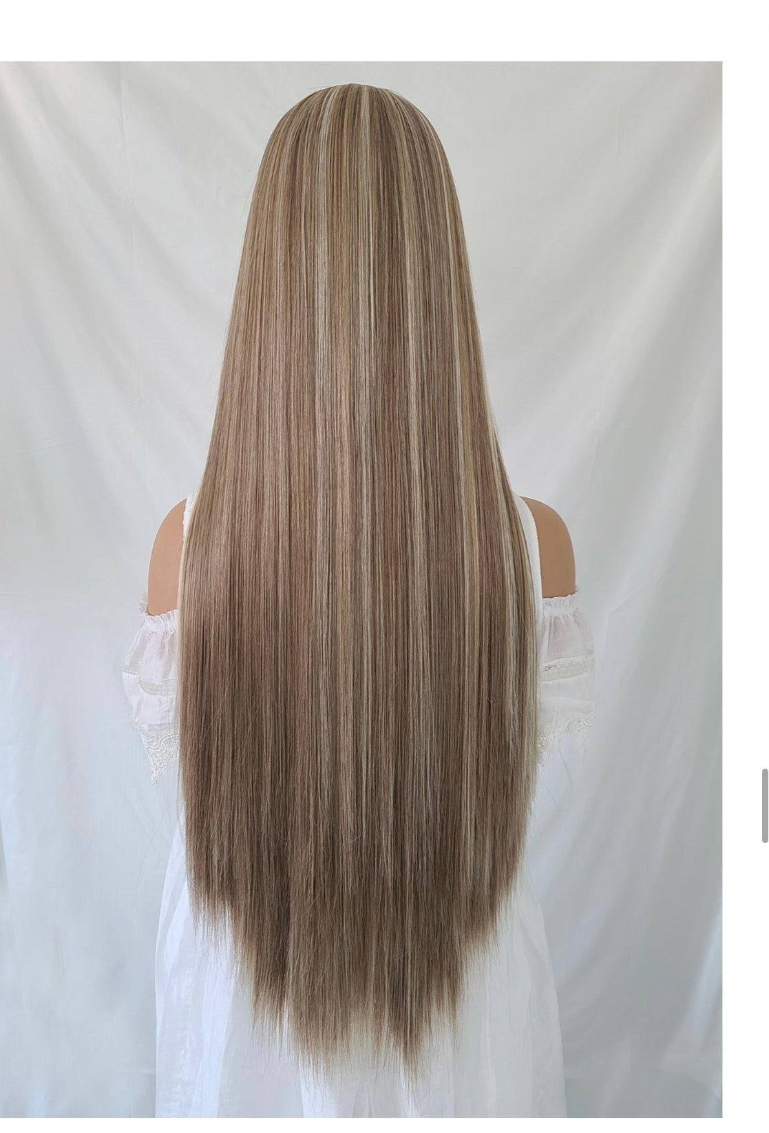 The Ashen Dream Ash Brown Platinum Highlight Straight 13x4 Frontal 28 inch wig back view