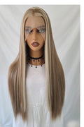 The Ashen Dream Ash Brown Platinum Highlight Straight 13x4 Frontal 28 inch wig front view