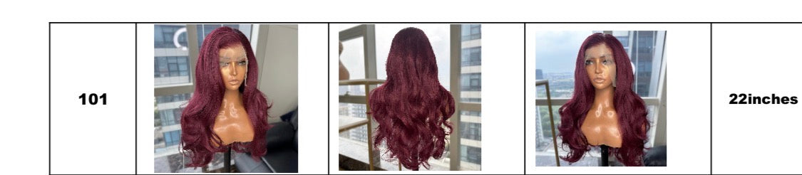 The 101 Burgundy Body Wave 28 inch wig